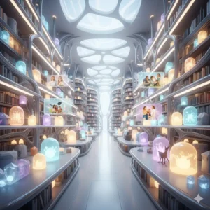 Uma biblioteca organizada ou arquivos iluminados, representando a mente colocando as memórias em seus devidos lugares.